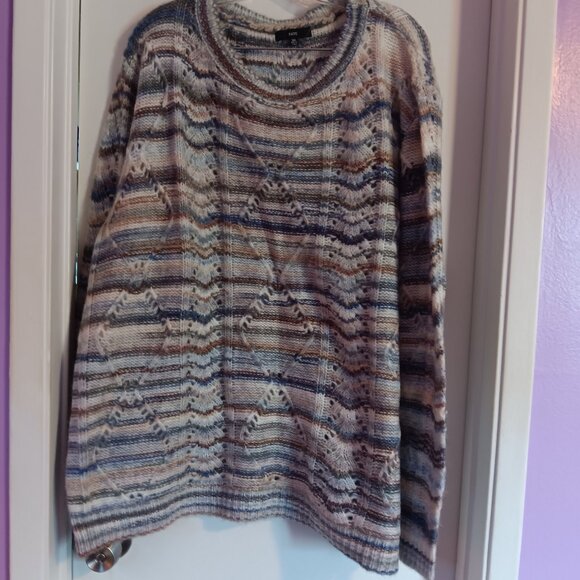 Women's Fate 3 XL Crew Neck Fuzzy Open Weave Striped Sweater - Picture 1 of 8